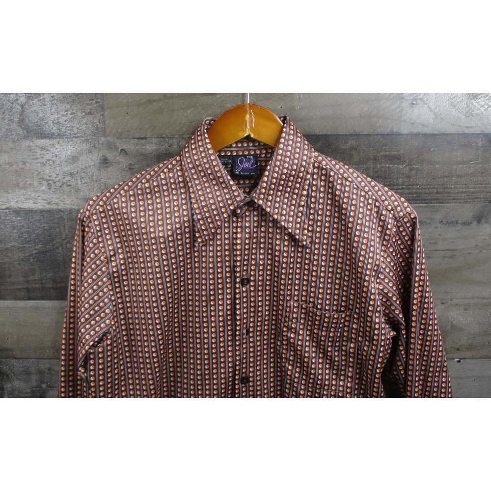 Vintage Joel Cal Made Shirt Mens Medium Brown Orange Retro Polka Dot Disco 70s